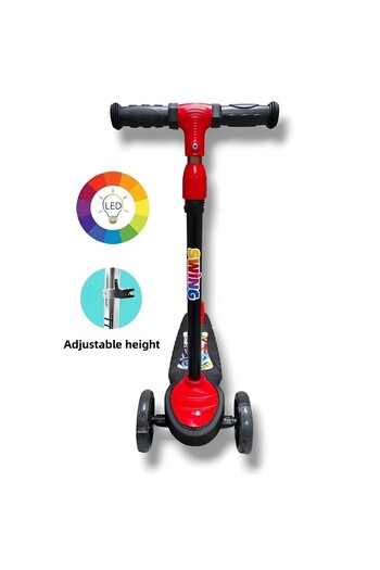 TuffY'S Babymiss Lighted 3 Wheel Kids Scooter – 3 Stage Height Adjustment - Red