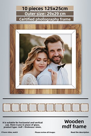 Bytwo 10 Pieces 25X25 Frame - Wooden White Striped Photo Frame - Mdf Frame - Square Frame