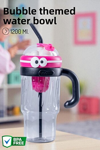 Nandy Home Bubble Model Water Bottle with Straw and Handle, Cleaner and Silicone Straw Tip Gift