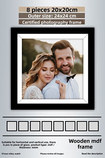 bymat 8 Pieces 20X20 Frame - Black and White Striped Photo Frame - Mdf Frame - Square Frame