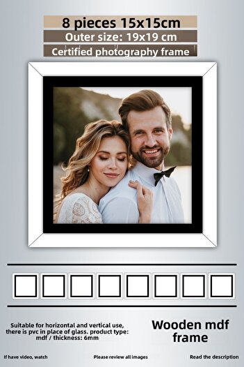Bytwo 8 Pieces 15X15 Frame - White Black Striped Photo Frame - Mdf Frame - Square Frame