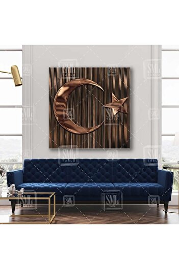 SML TABLO Bronz Metallic Look Moon Star Drapelul turcesc Pictură pătrată pe pânză
