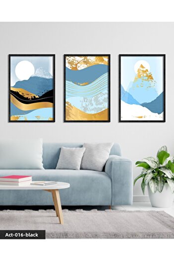Evinemoda Abstract Mountain Visual 3 Piece Black Wood Framed Painting Act
