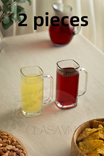 clasavm Set of 2 Verra Transparent Square Glass with Handles Glass Cup |   Glass Handle, Thickened Glass and Durable