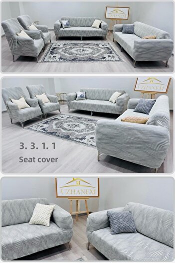 uzhanem 3 3 1 1 Stretch Elastic Flexible Washable Cotton, Jacquard Sofa Cover Set Sofa Cover (CREAM)