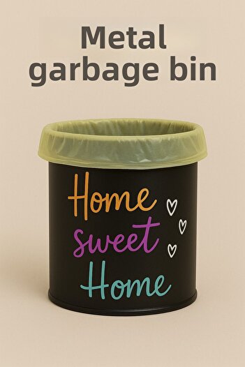 hemlife Metal Trash Can Printed 7 Liter Black Bathroom Kitchen Trash Can