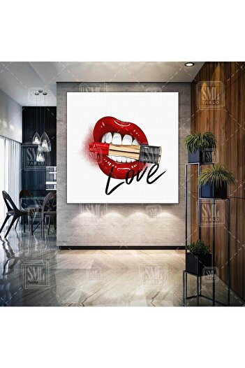 SML TABLO Ruj de buze roșu Artistic Modern Love Love Square Canvas Painting