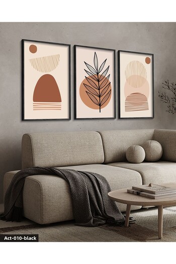 Evinemoda Abstract Design Bohemian Style 3 Piece Black Wood Framed Painting Act