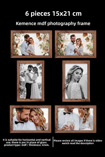 bymat 6 Pieces 15x21 Frame - Kemençe Frame - MDF A5 Frame - Multiple Photo Frame