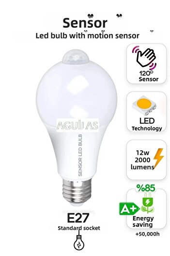 AGUILAS Sensor Led Bulb Motion Sensor E27 Lampholder 12 Watt 900 Lumen Motion Sensor Led Lamp Light
