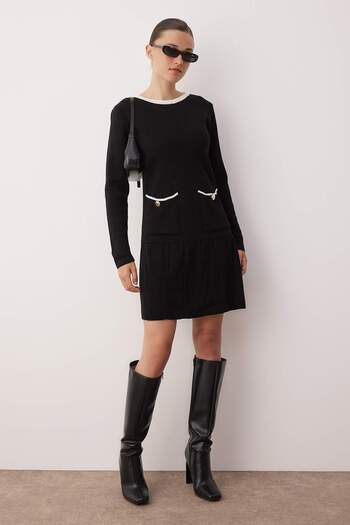 Trendyol Collection Black Color Block Extra Short / Super Mini Knitwear Dress Twoaw26El00108
