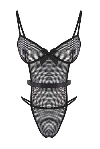 Trendyol Collection Schwarzer Mesh-Band/Knotenloser, ungefütterter Slip, Fantasy-Body THMAW26BD00006
