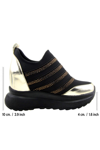 Erkan Saçmacı Margaret Gold Stretch Stone Hidden Wedge Heeled Casual Shoes