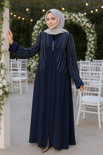 Neva Style Темно-синя модель Tesettur Abaya з вишивкою бісером 29111L