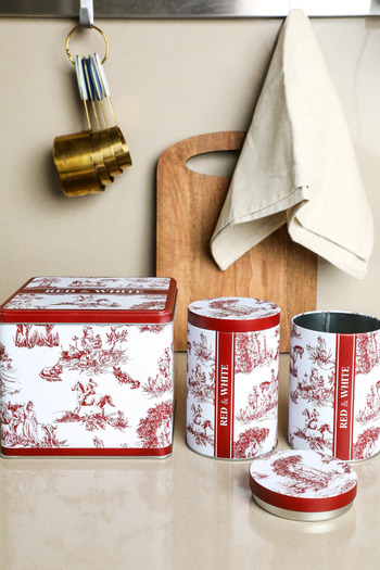 Sarkap Red&White Seri - 3'lü Set - 2'li Metal Saklama Kabı, Köşeli Metal Kutu