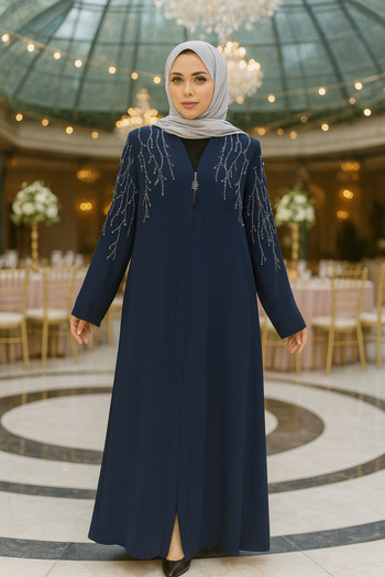 Neva Style Синя тесемурська абая - з бісерною вишивкою, модель 29110L