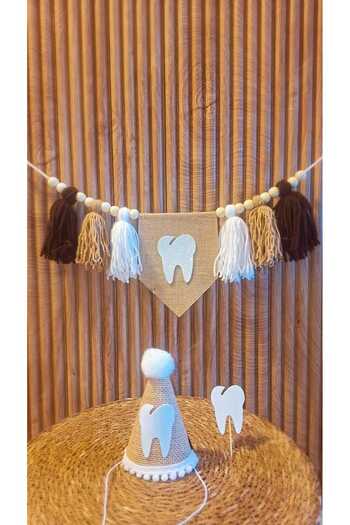 asöy My Tooth Came Out Hat High Chair Wall Pennant Brown Tooth Party Set of 3 Pennant My First Tooth Came Out