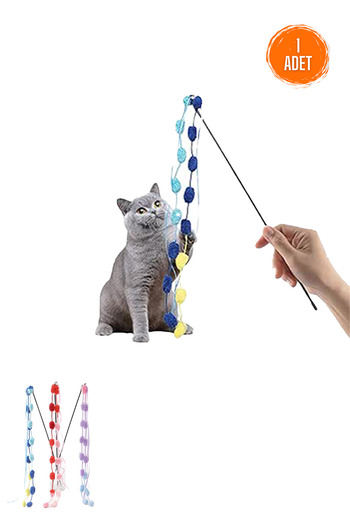 COZY SENSE Cat Fishing Rod 1Pc Pet Play Fishing Rod with Pompom Drawstring Cat Activity Toy