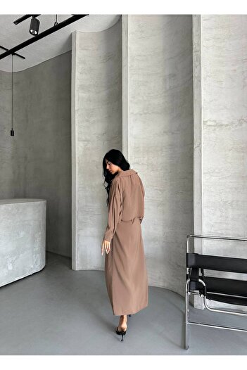vesantia Women's Brown Premium Modal Fabric Shirt Long Dress Suit
