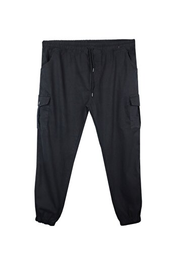 marufshop Men's Large Size 100-156 Suitable for Weight Between Cargo Pocket Jogger Jeans Black