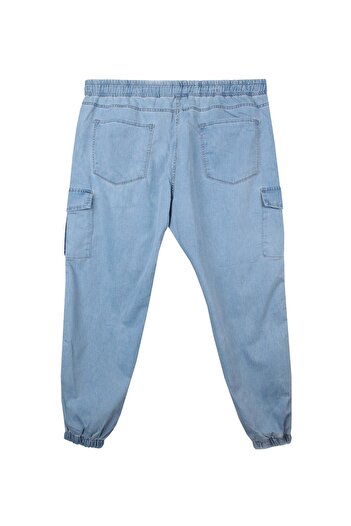 marufshop Erkek  Büyük Beden 100-156 Kilo Arası İçin Uygun Kargo Cepli Jogger Kot Pantolon Buz Mavi