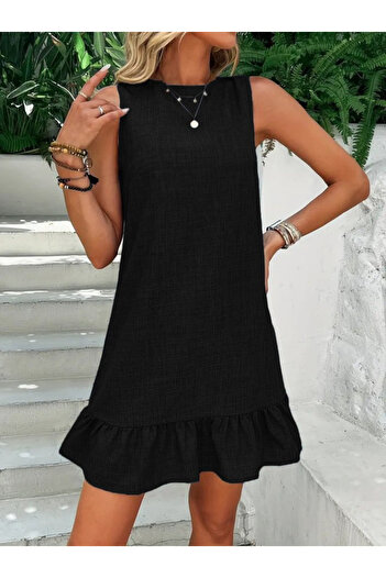 buğrahayalin Women's Sleeveless Crew Neck Ruffle Sofia Dress