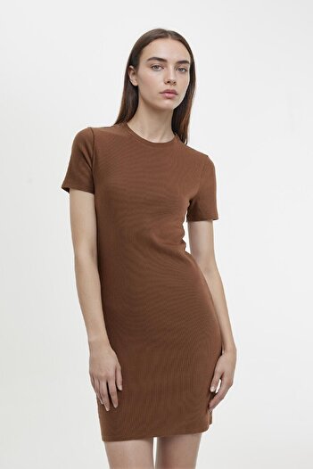 DeFacto Coool Bodycon Vücudu Saran Bisiklet Yaka Fitilli Kaşkorse Kısa Kollu Mini Elbise C1503ax24sp