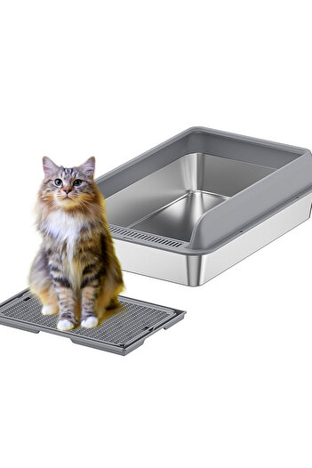 KidLe Large Stainless Steel Cat Litter Box Kitty Litter Box
