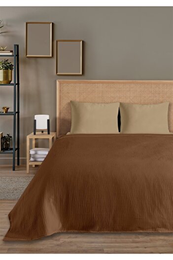 Evim 100% Natural Cotton 4 Layer Muslin Luxury Single Pique Set Dark Brown 160X230Cm