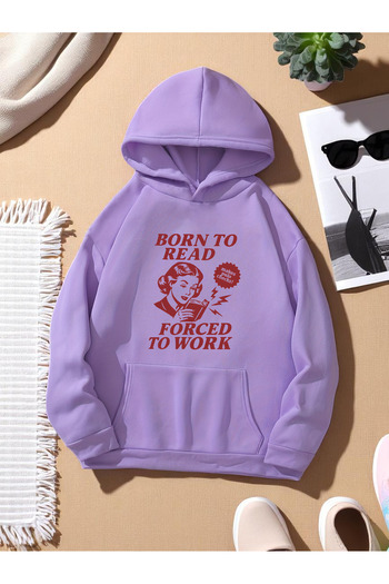 uyguntarz Unisex Born to Read Printed Oversize Sweatshirt