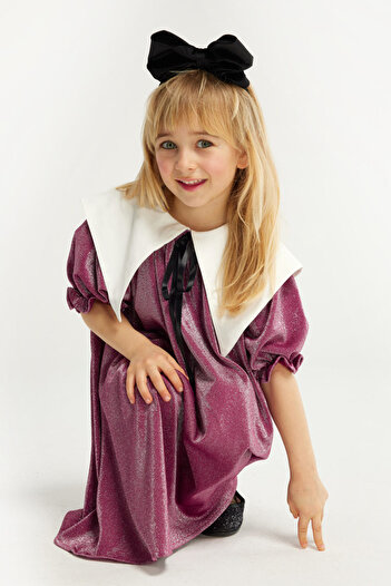 Le Mabelle Fuchsia Glitter Collar Detailed Girl's Dress - Bethany