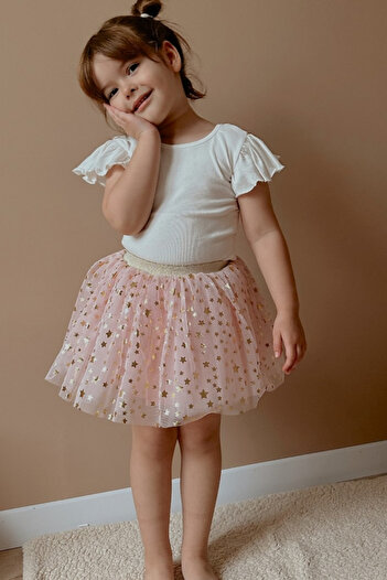 Le Mabelle Powder Star Printed Girl's Tulle Skirt - Pauline
