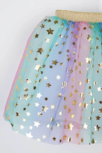 Le Mabelle Multicolored Star Printed Girl's Tulle Skirt - Pauline