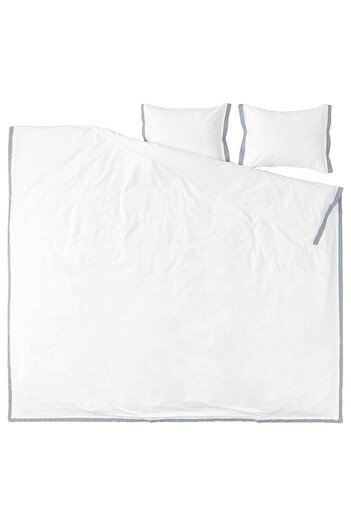 IKEA Double White-Blue Duvet Cover Set - 100% Organic Cotton, 240x220/50x60 cm