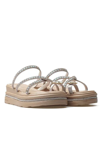 Guja Women's Stone Detailed Heeled Flip Flops Daily Slippers 25Y 25Y398-2 Z Beige