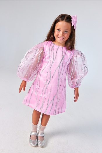 Le Mabelle Pink Glitter Detailed Girl's Dress - Corrine