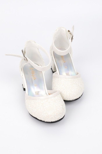Le Mabelle White Glitter Heeled Girl's Shoes