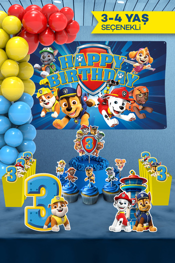 Hey Parti Paw Patrol Birthday Party Set (3 Years Old - 4 Years Old Paw Petrol Birthday Concept) - Maxi