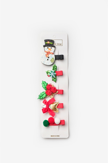 Le Mabelle Red Leaf Detailed 5-Piece Christmas Girl's Buckle Set