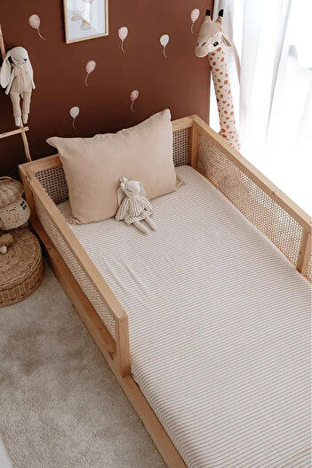 TBA COLLECTION Single Muslin Fitted Sheet Set |   Line Series - Beige
