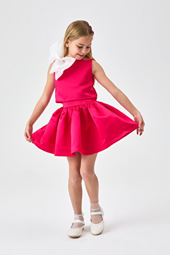 Le Mabelle Fuchsia Organza Bow Girl's Double Set - Gale