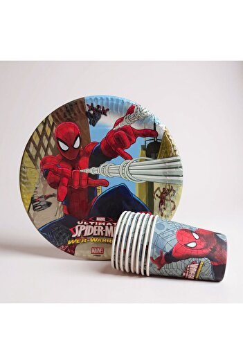 Cadde Süs Spiderman (Örümcek Adam)  8'li Kağıt Tabak Bardak Seti