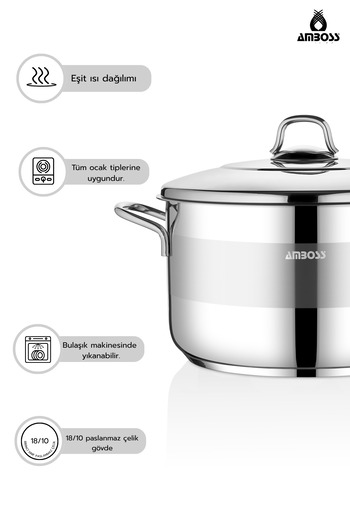 Amboss Saphire Stainless Steel 30 cm Deep Pot with Steel Lid