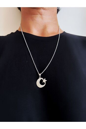 axexuar Moon Star 316L Steel Chain Steel Pendant Silver Gray Color Stainless 55cm