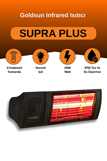 GOLDSUN Supra Plus 2000 Watt GSS20P Kumandalı Suya Dayanıklı Elektrikli İnfrared Isıtıcı-Siyah