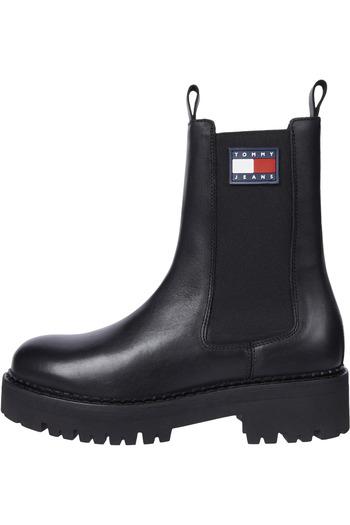 Tommy Hilfiger Kadın / Kız Marka Bayrak Logolu Chelsea Modeli Bağcıksız Şık Görünüşlü Siyah Bot & Bo
