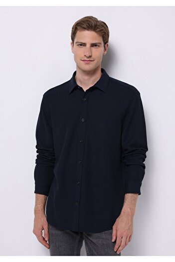 Colin's Regular Fit Shirt Neck Plain Men's Navy Blue Long Sleeve Shirt