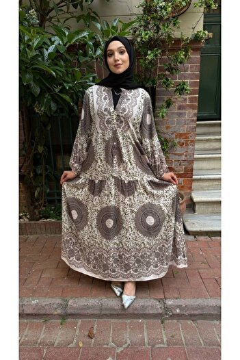 PREMİER VİE Φόρεμα Hijab New Season με μοτίβο μπεζ χρώματος βισκόζης