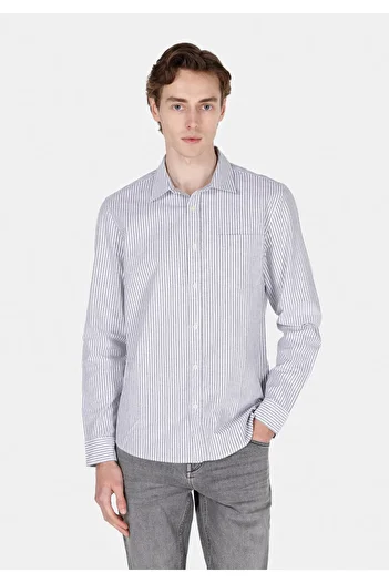 Colin's Сlim Fit Shirt Neck Смугаста чоловіча сіра сорочка з довгими рукавами