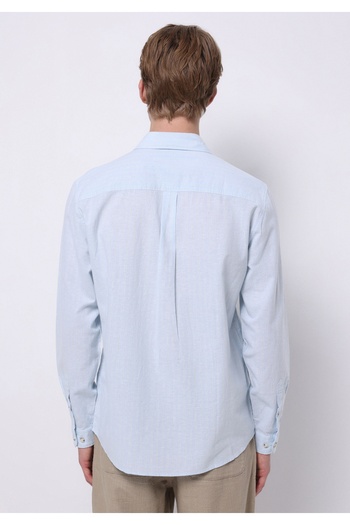 Colin's Regular Fit Shirt Neck Plain Men's Linen Blend Light Blue Long Sleeve Shirt